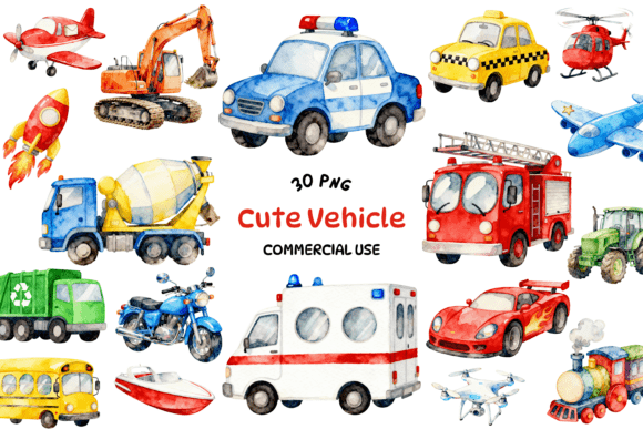 Adorable Vehicle Clipart Bundle for Creative Projects