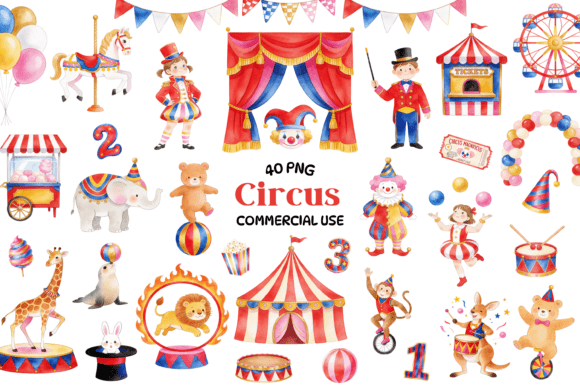Adorable Watercolor Circus Clipart for Creative Projects