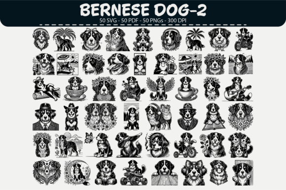 Bernese Dog Vector Clipart: 50 Charming Designs for Creators