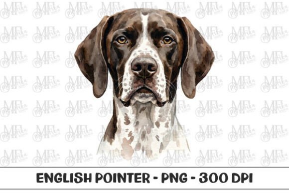 Capturing the Spirit: English Pointer Watercolor Portrait PNG