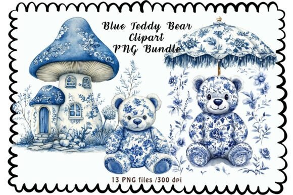 Charming Blue Teddy Bear Clipart: Vintage Nursery Design