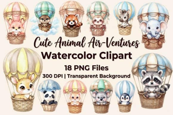 Cute Animal Air Balloon Clipart: A Whimsical Design Bundle