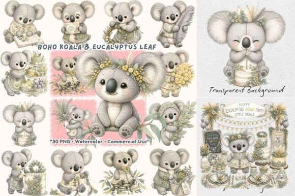 Embrace Rustic Charm with Boho Eucalyptus Koala Watercolor