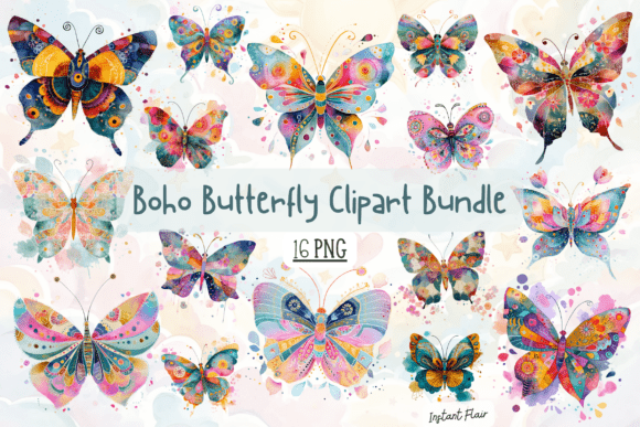 Embrace Whimsy with the Boho Butterfly Clipart Bundle