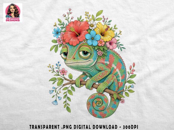 Floral Chameleon: A Cute PNG for Vibrant Designs