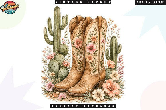 Floral Western Cowgirl Boots Desert PNG: Your Go-To Asset for Rustic Branding