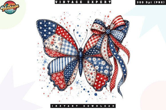 Independence Day Butterfly Patchwork PNG: A Festive Design Asset