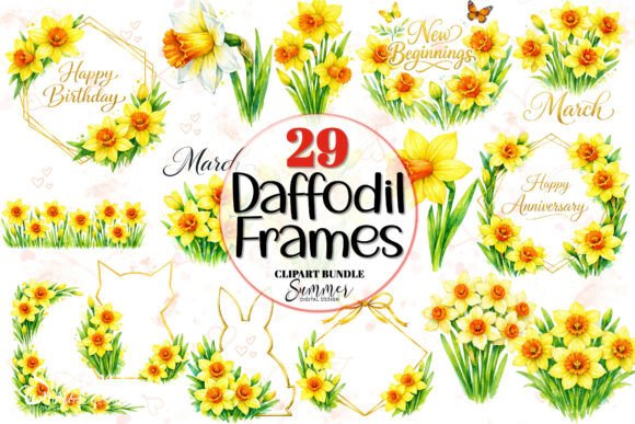 March Daffodil Floral Frames: Springtime Elegance for Your Designs
