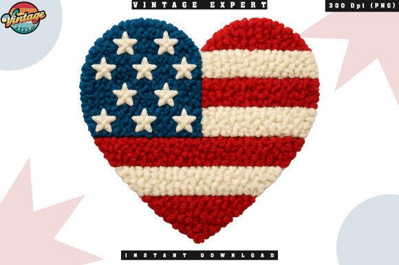 Red White Blue Heart Crochet Yarn PNG for Patriotic Projects