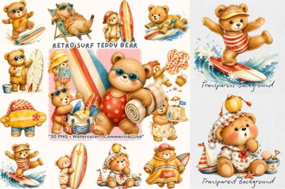 Retro Surfboard Teddy Bear Watercolor: A Design Deep Dive