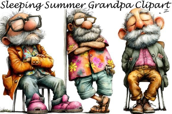 Sleeping Summer Grandpa Clipart: A Nostalgic Design Asset