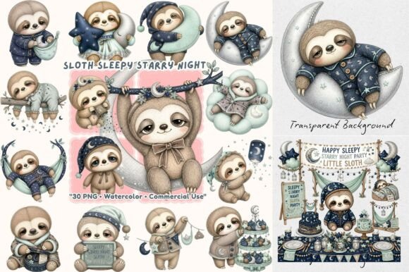 Sleepy Sloth Starry Night Watercolor: A Cozy Creative Asset