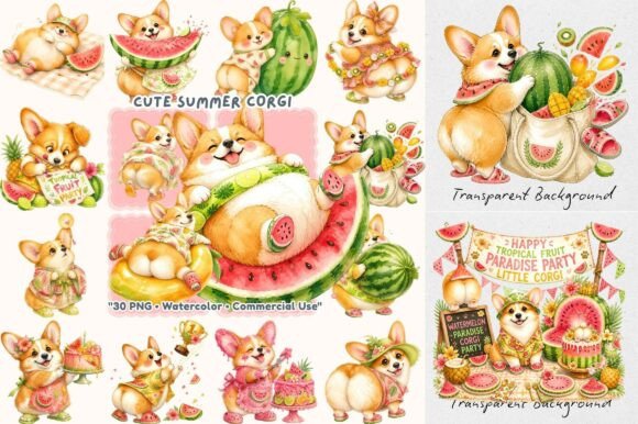Summer Watermelon Corgi Watercolor: A Playful Asset for Creative Projects
