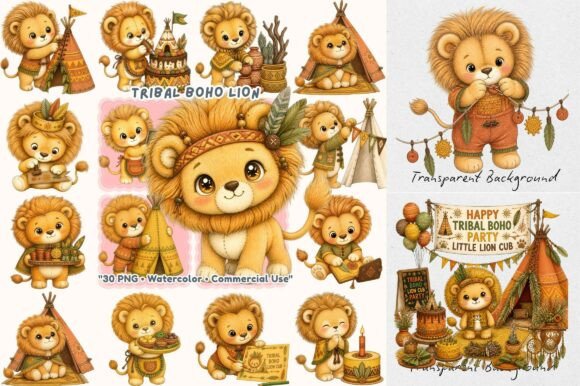 Tribal Boho Lion Cub Watercolor: A Creative Asset