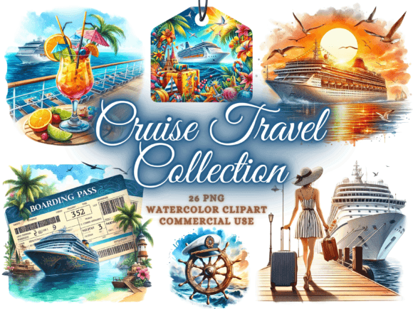 Vacation Nautical Cruise Travel Clipart: Set Sail for Sun-Kissed Adventures