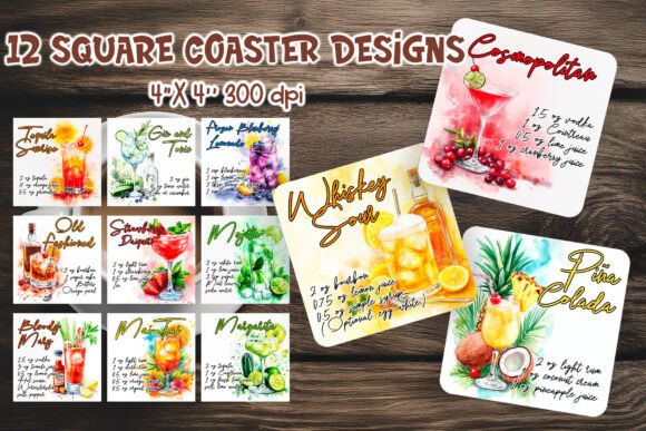 Watercolor Cocktail Coaster Bundle PNG: Vibrant Designs for Creative Projects