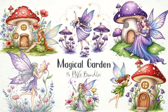 Watercolor Magical Garden Purple Fairies: A Digital Designer's Delight