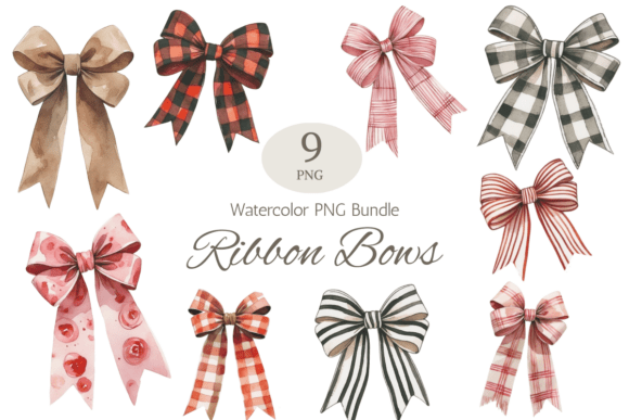 Watercolor Ribbon Bows PNG Bundle for Your Projects
