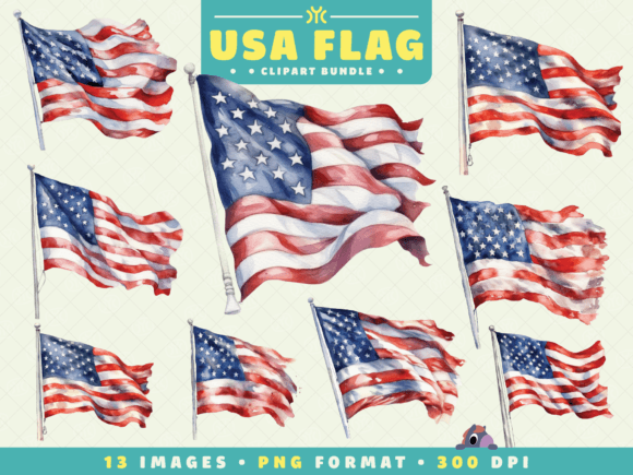 Watercolor USA Flag Clipart: A Patriotic Design Asset for Creative Projects